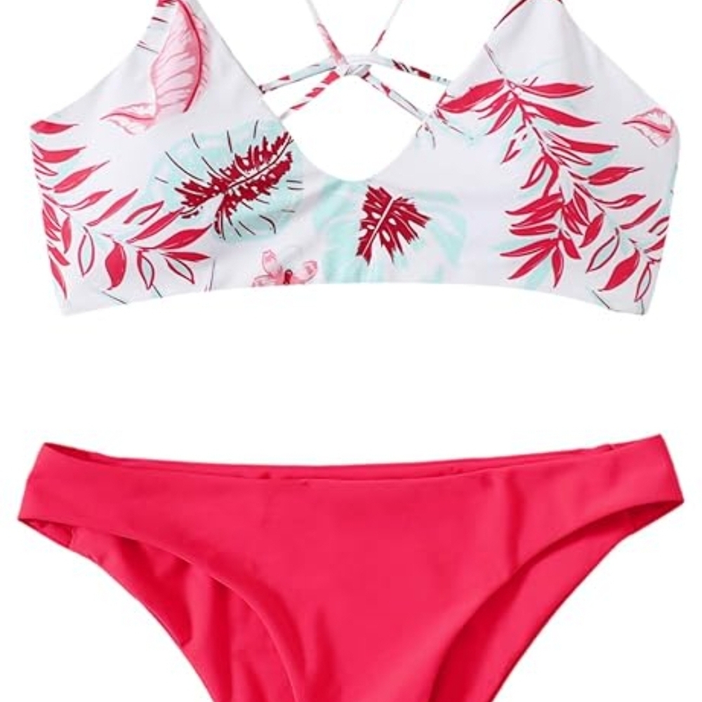 Floral Bikini Set in Red and White